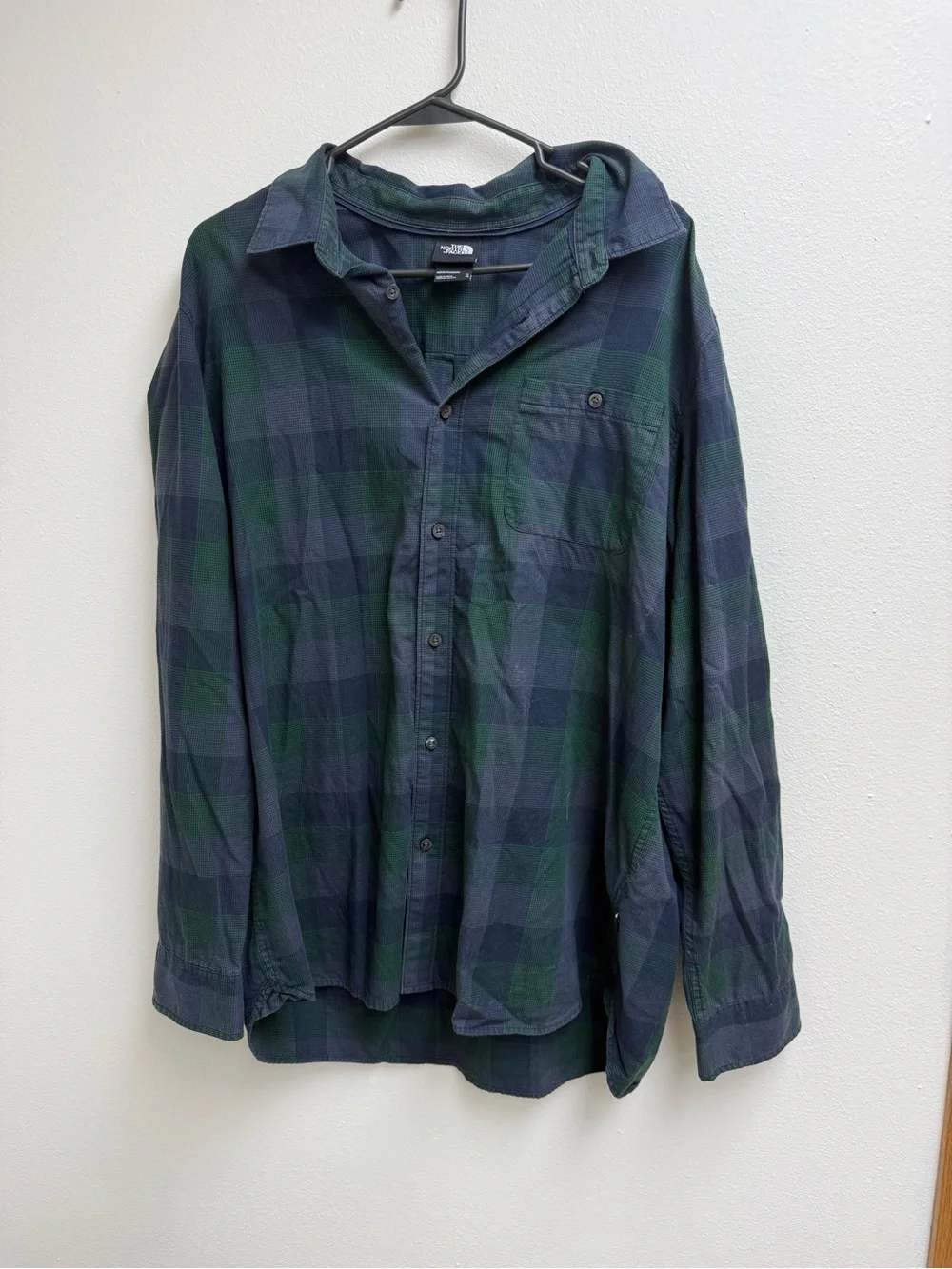 The North Face Men’s Green and Navy Plaid Button-Down Shirt